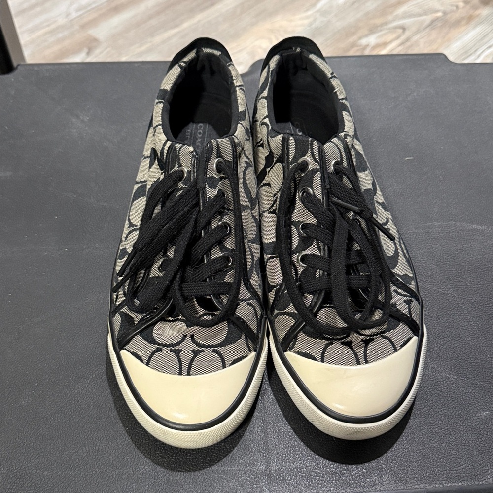Coach Black and Cream Monogram Sneakers